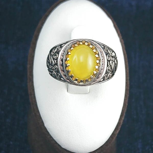 انگشتر نقره مردانه طرح منقش یا محمد با سنگ شرف الشمس + حکاکی - Image 5