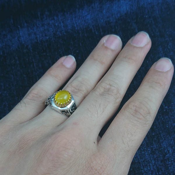 انگشتر نقره مردانه طرح حیدر امیرالمومنین با سنگ شرف الشمس + حکاکی - Image 2