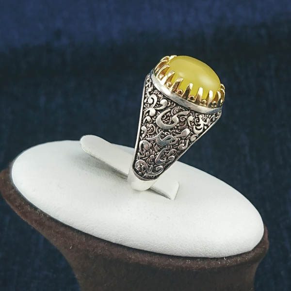 انگشتر نقره مردانه طرح یا مهدی با سنگ شرف الشمس + حکاکی - Image 2