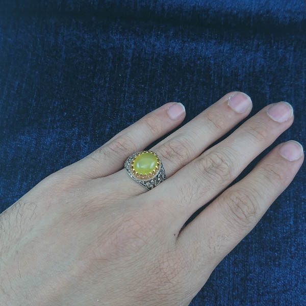 انگشتر نقره مردانه طرح یا مهدی با سنگ شرف الشمس + حکاکی - Image 3