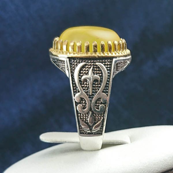 انگشتر نقره مردانه طرح ماهان با سنگ شرف الشمس + حکاکی - Image 2