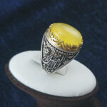 انگشتر نقره مردانه طرح یا حسین یا اباالفضل با سنگ شرف الشمس + حکاکی - Image 2