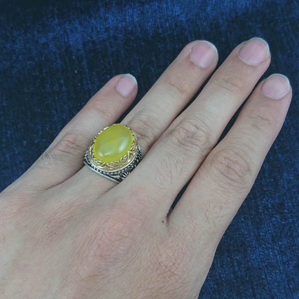 انگشتر نقره مردانه طرح یا حسین یا اباالفضل با سنگ شرف الشمس + حکاکی - Image 3