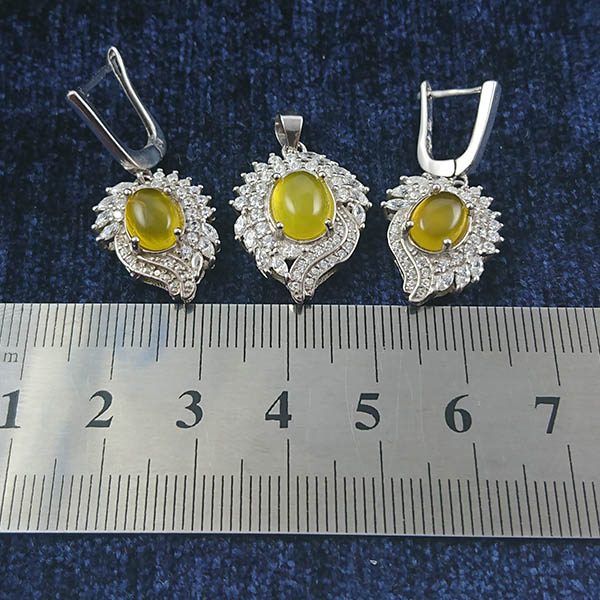 ست نقره زنانه طرح شکفته با نگین شرف شمس + حکاکی - Image 3