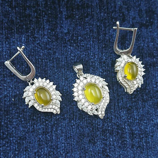 ست نقره زنانه طرح شکفته با نگین شرف شمس + حکاکی - Image 5