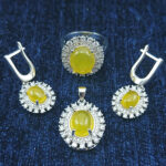 ست نقره زنانه طرح فریبا با نگین شرف شمس + حکاکی