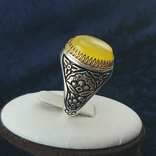 انگشتر نقره مردانه طرح بنیامین با سنگ شرف الشمس + حکاکی - Image 3