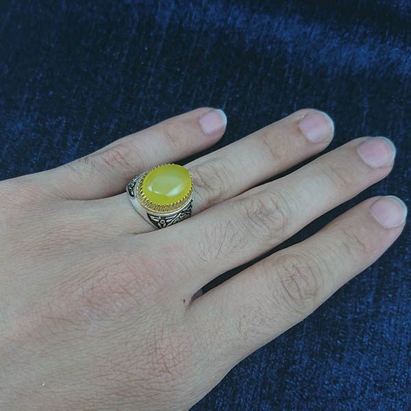 انگشتر نقره مردانه طرح بنیامین با سنگ شرف الشمس + حکاکی - Image 4