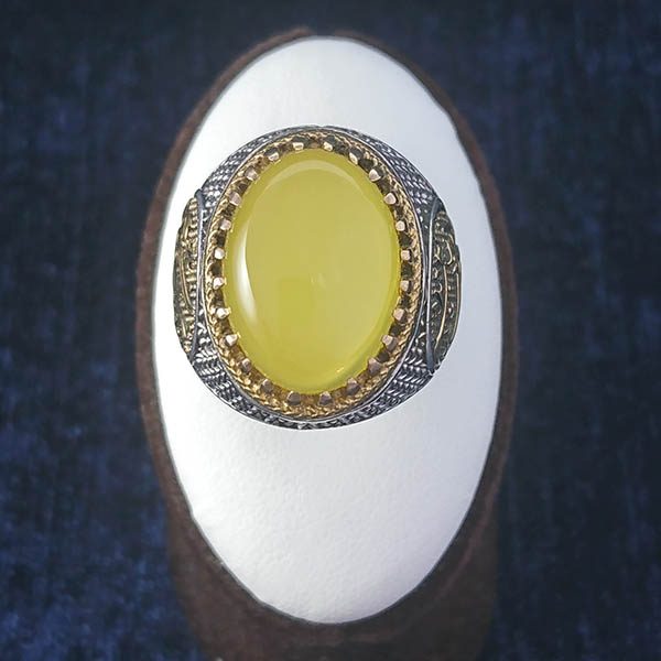 انگشتر نقره مردانه طرح آمدم ای شاه با سنگ شرف الشمس + حکاکی - Image 4