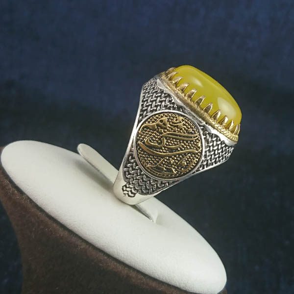 انگشتر نقره مردانه طرح آمدم ای شاه با سنگ شرف الشمس + حکاکی - Image 6