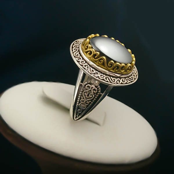 انگشتر نقره مردانه طرح ماکان با سنگ حدید صینی+حکاکی - Image 3