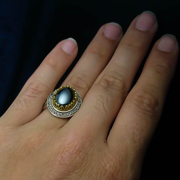 انگشتر نقره مردانه طرح ماکان با سنگ حدید صینی+حکاکی - Image 4