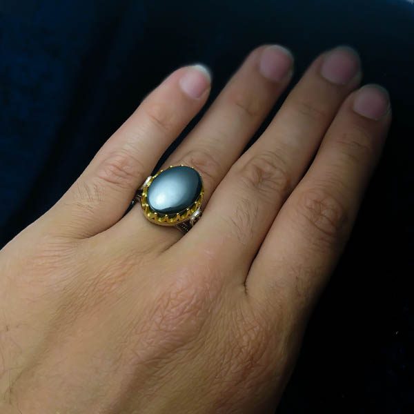 انگشتر نقره مردانه طرح فرزین با سنگ حدید صینی+حکاکی - Image 5