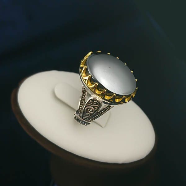 انگشتر نقره مردانه طرح فرزین با سنگ حدید صینی+حکاکی - Image 2