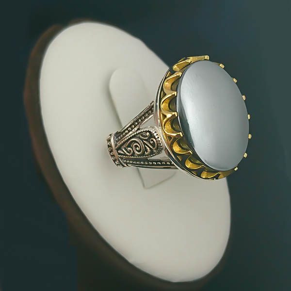 انگشتر نقره مردانه طرح فرزین با سنگ حدید صینی+حکاکی - Image 3