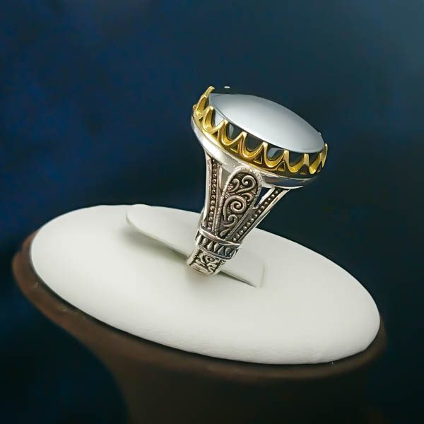 انگشتر نقره مردانه طرح فرزین با سنگ حدید صینی+حکاکی - Image 4