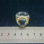 انگشتر نقره مردانه طرح دورطلایی مازیار با سنگ حدید صینی+حکاکی - Image 4