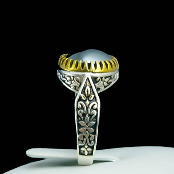 انگشتر نقره مردانه طرح فرشاد با سنگ حدید صینی + حکاکی - Image 2