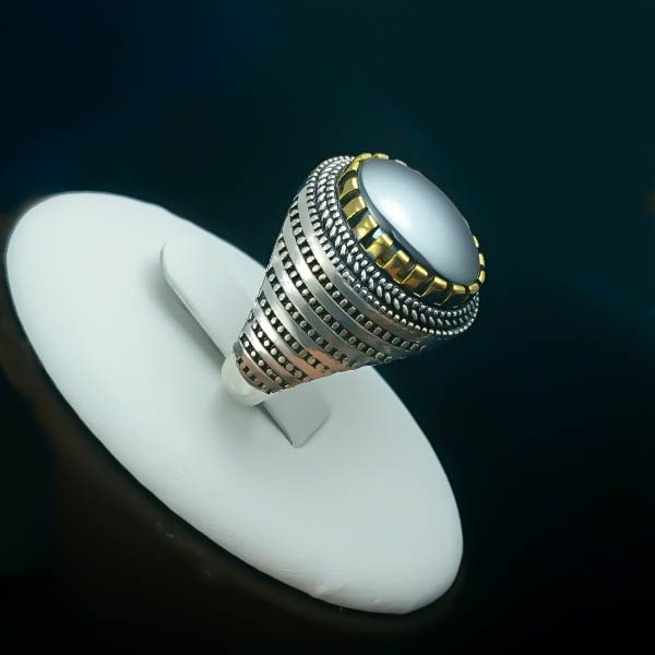 انگشتر نقره مردانه طرح سیروس با سنگ حدید صینی+حکاکی - Image 3