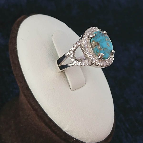 انگشتر نقره زنانه طرح لیدا با نگین فیروزه نیشابوری - Image 3