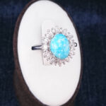 انگشتر نقره زنانه طرح بهشت با نگین فیروزه نیشابوری