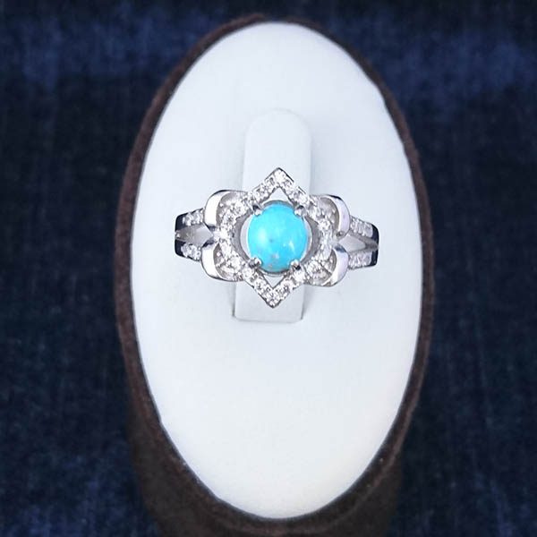 انگشتر نقره زنانه طرح مهری با نگین فیروزه نیشابوری - Image 2