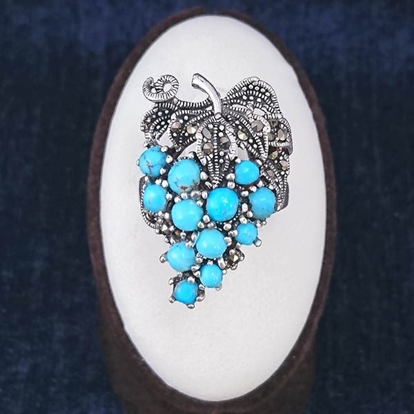 انگشتر نقره زنانه طرح خوشه ای صبا با نگین فیروزه نیشابوری - Image 2