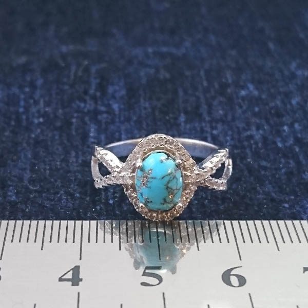 انگشتر نقره زنانه طرح نسرین با نگین فیروزه نیشابوری - Image 2