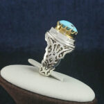 انگشتر نقره مردانه طرح دورطلایی کامران با سنگ فیروزه نیشابوری - Image 4