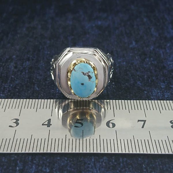 انگشتر نقره مردانه طرح دورطلایی کامران با سنگ فیروزه نیشابوری - Image 2