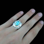 انگشتر نقره مردانه طرح دورطلایی کامیار با سنگ فیروزه نیشابوری - Image 3