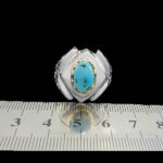 انگشتر نقره مردانه طرح دورطلایی کامیار با سنگ فیروزه نیشابوری - Image 4