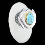 انگشتر نقره مردانه طرح دورطلایی کامیار با سنگ فیروزه نیشابوری