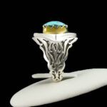 انگشتر نقره مردانه طرح دورطلایی کامیار با سنگ فیروزه نیشابوری - Image 2