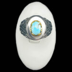 انگشتر نقره دست ساز مردانه طرح دورطلایی بهداد با سنگ فیروزه نیشابوری - Image 5