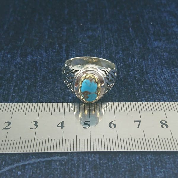 انگشتر نقره دست ساز مردانه طرح دور طلایی بهرام با سنگ فیروزه نیشابوری - Image 3