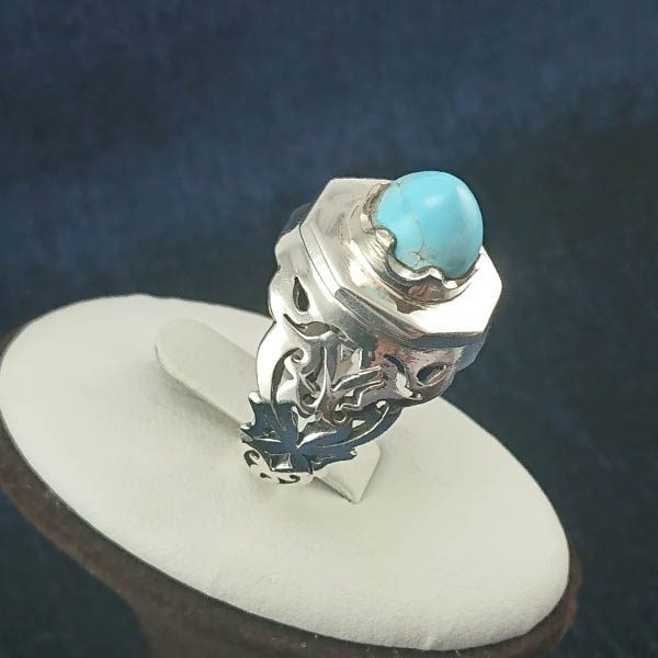 انگشتر نقره دست ساز مردانه طرح ایلیا با سنگ فیروزه نیشابوری - Image 2