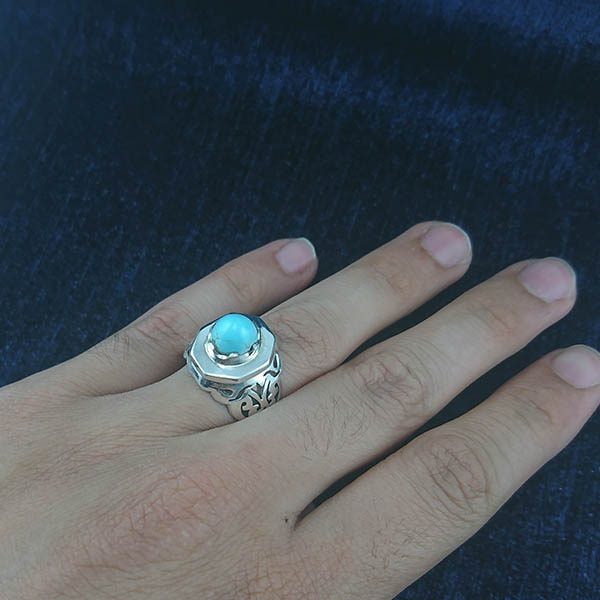 انگشتر نقره دست ساز مردانه طرح ایلیا با سنگ فیروزه نیشابوری - Image 3