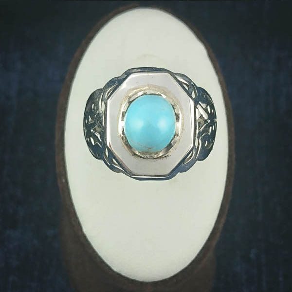 انگشتر نقره دست ساز مردانه طرح ایلیا با سنگ فیروزه نیشابوری - Image 5