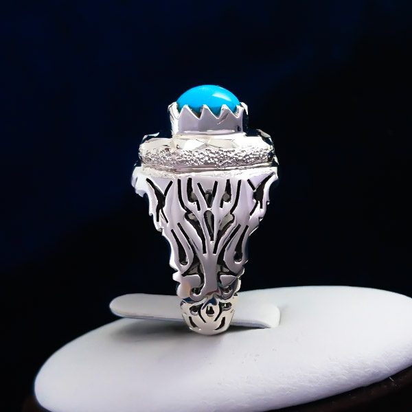 انگشتر نقره دست ساز مردانه طرح عرفان با سنگ فیروزه نیشابوری - Image 4