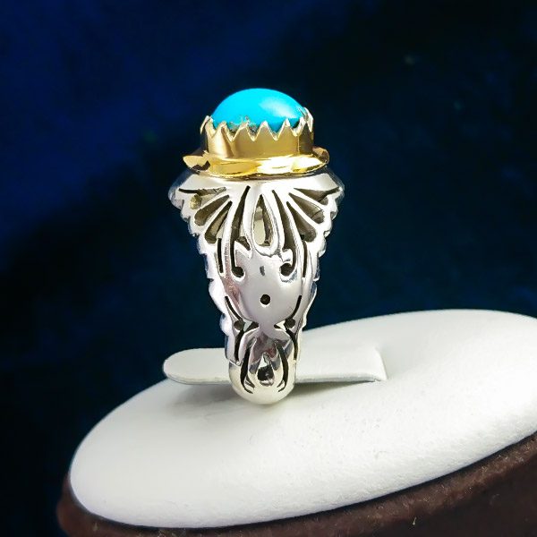 انگشتر نقره دست ساز مردانه طرح بنیامین با سنگ فیروزه نیشابوری - Image 4