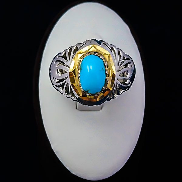 انگشتر نقره دست ساز مردانه طرح بنیامین با سنگ فیروزه نیشابوری - Image 5