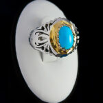 انگشتر نقره دست ساز مردانه طرح بنیامین با سنگ فیروزه نیشابوری