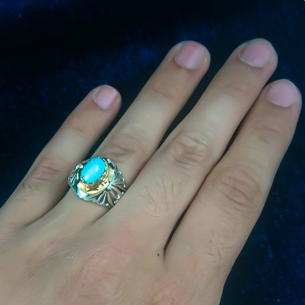 انگشتر نقره دست ساز مردانه طرح بنیامین با سنگ فیروزه نیشابوری - Image 3