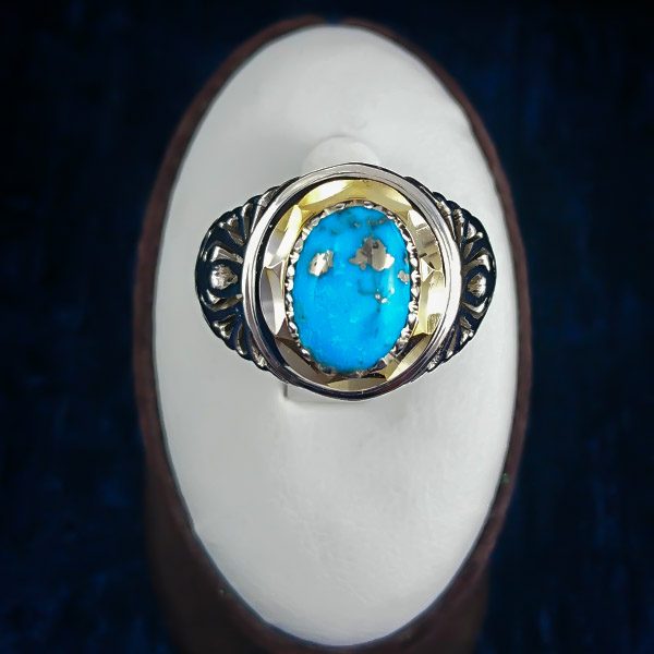 انگشتر نقره دست ساز مردانه طرح سامیار با سنگ فیروزه نیشابوری - Image 5