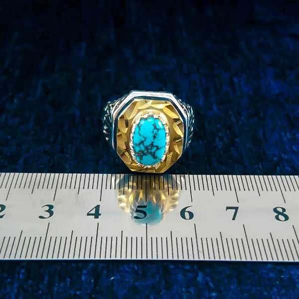 انگشتر نقره دست ساز مردانه طرح آراد با سنگ فیروزه نیشابوری - Image 2