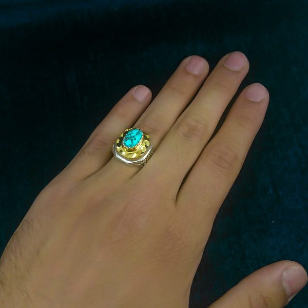 انگشتر نقره دست ساز مردانه طرح آراد با سنگ فیروزه نیشابوری - Image 4