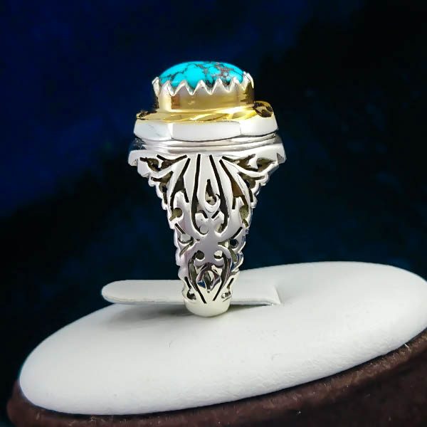 انگشتر نقره دست ساز مردانه طرح آراد با سنگ فیروزه نیشابوری - Image 3
