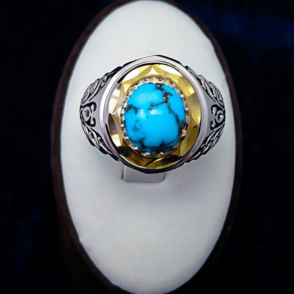انگشتر نقره دست ساز مردانه طرح رادین با سنگ فیروزه نیشابوری - Image 3