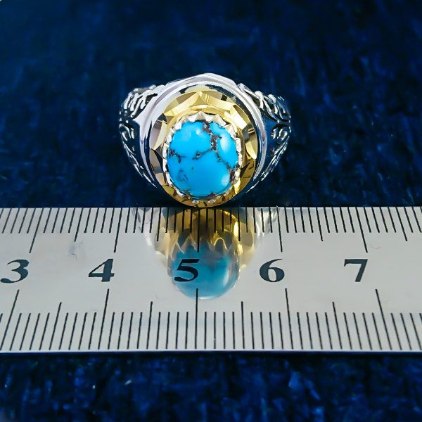 انگشتر نقره دست ساز مردانه طرح رادین با سنگ فیروزه نیشابوری - Image 5